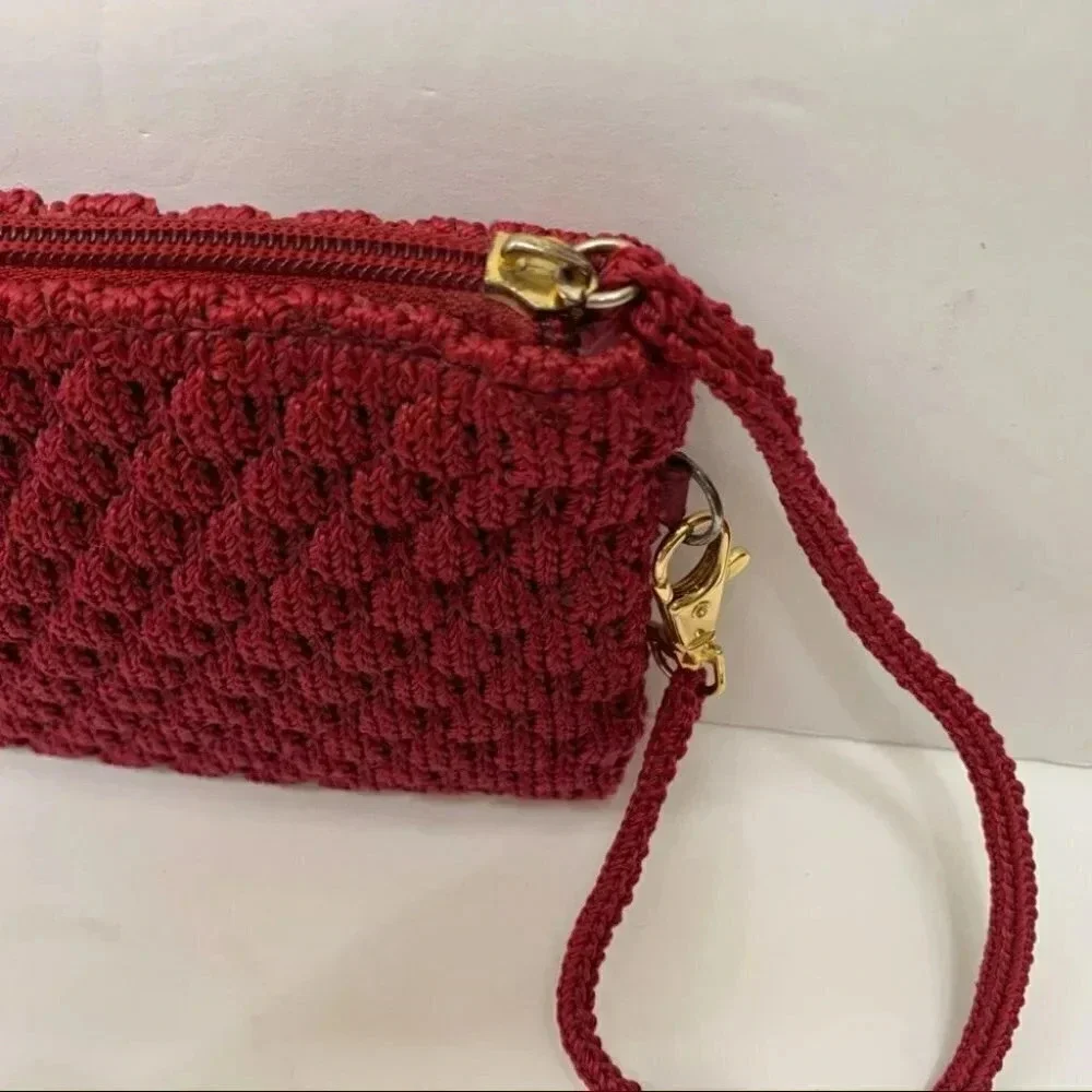 Red Woven Clutch Wristlet Evening‎ Bag Purse Small